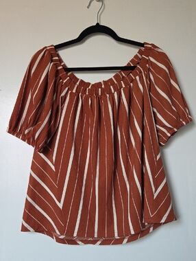 Anthropologie Rust and White Striped Off-Shoulder Top